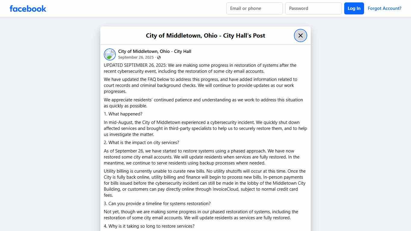 UPDATED SEPTEMBER... - City of Middletown, Ohio - City Hall Facebook
